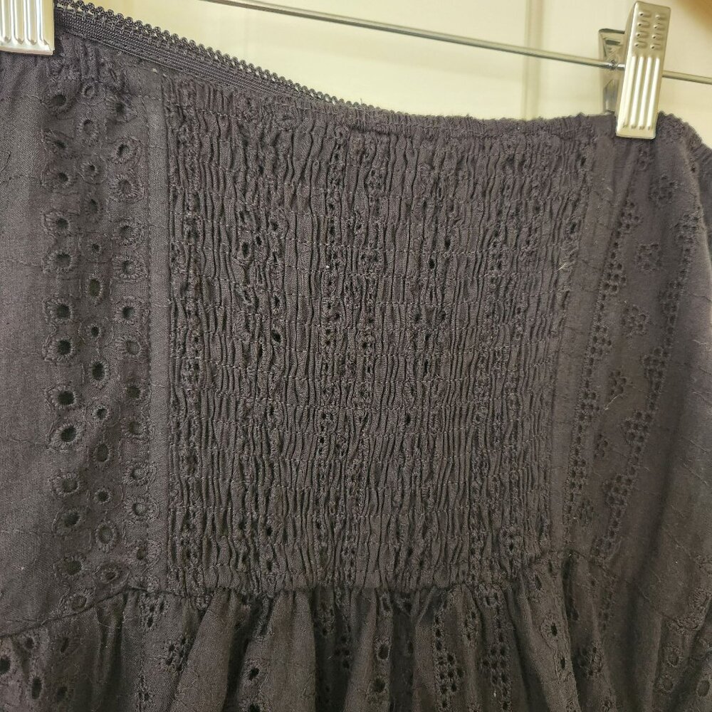 Edikted Liora Lacy Cotton Mini Dress Black Strapless Eyelet Ruffled Feminine - Picture 5 of 14